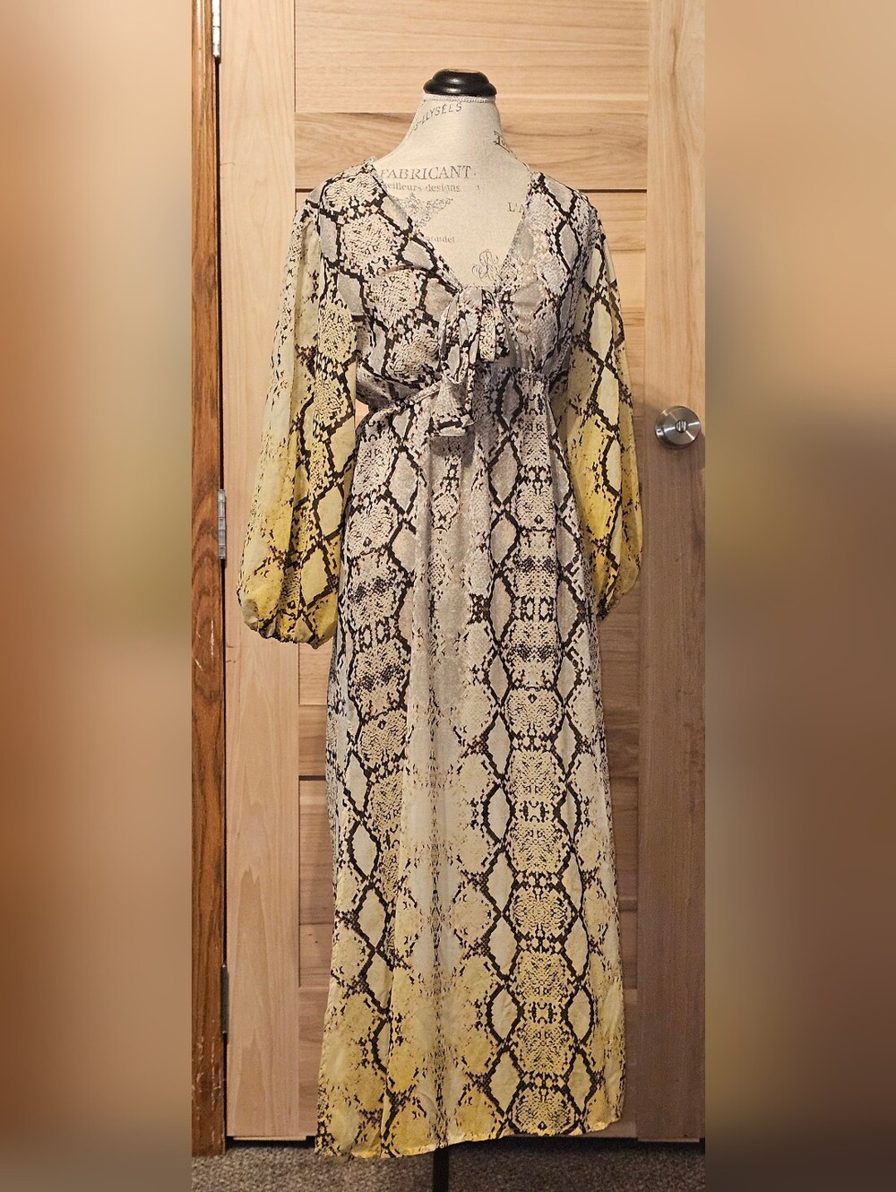 blue island Snake-Print Maxi Dress in Yellow and Black